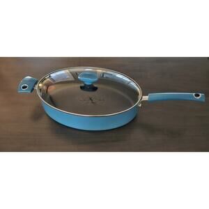 RACHAEL RAY Porcelain Non Stick 5 Qt Oval Saute/ Pasta Pan w/Lid Blue Handles